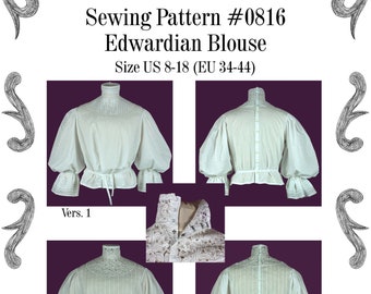 Edwardian Blouse Sewing Pattern #0816 Size US 8-30 (EU 34-56) PFD Download