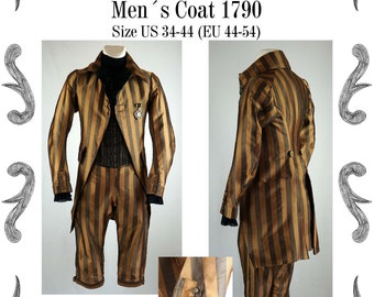 Georgian Mens Coat about 1790 Sewing Pattern #0619 Size US 34-56 (EU 44-66) PDF Download