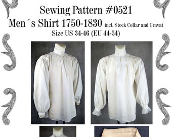 Georgian Empire Regency Mens Shirt Sewing Pattern #0521 Size US 34-56 (EU 44-66) PDF Download