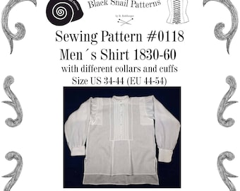 Mens Shirt and Stock Collar 1830-60 Sewing Pattern #0118 Size US 34-56 (EU 44-66) PDF Download