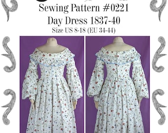 Day Dress 1837-40 Sewing Pattern #0221 Size US 8-30 (EU 34-56) PDF Download