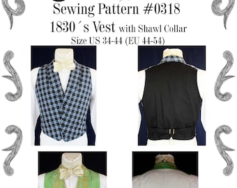 Romantic and Victorian Vest 1830 Sewing Pattern #0318 Size US 34-56 (EU 44-66) PDF Download