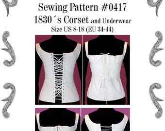 1830s Corset and Underwear Sewing Pattern #0417 Size US 8-30 (EU 34-56) Pdf Download