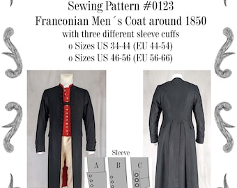 0123 Franconian Mens Coat around 1850 Sewing Pattern Size US 34-56 (EU 44-66) PDF Download