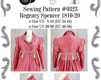 Regency Spencer 1810-20 Sewing Pattern #0323 Size US 8-30 (EU 34-56) PDF Download