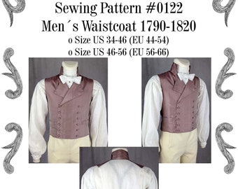 Empire Regency Mens Waistcoat 1790-1820 Sewing Pattern #0122 Size US 34-56 (EU 44-66) PDF Download