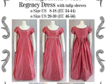 Regency Kleid mit Tulpenärmeln Schnittmuster #0223 Größe EU 34-56 PDF Download