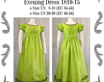 Empire / Regency evening dress 1810 to 1815 Sewing Pattern #0422 Size US 8-30 (EU 34-56) PDF Download