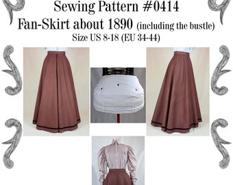 Edwardian Skirt (Fan-Skirt) worn about 1890 Sewing Pattern #0414 Size US 8-30 (EU 34-56) PDF Download