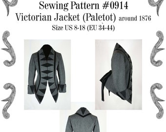 Victorian Jacket (Paletot) circa 1876 with stand-up collar Sewing Pattern #0914 Size US 8-30 (EU 34-56) PDF Download