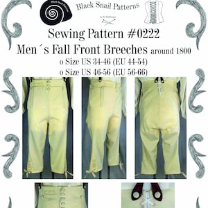 Empire Regency Mens Breeches around 1800 Sewing Pattern #0222 Size US 34-56 (EU 44-66) PDF Download