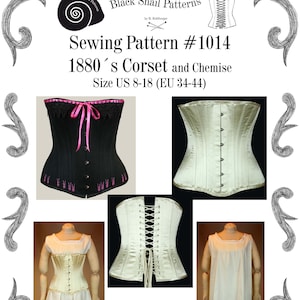 Late Victorian Corset (half bust) and Chemise about 1880 Sewing Pattern #1014 Size US 8-30 (EU 34-56) PDF Download