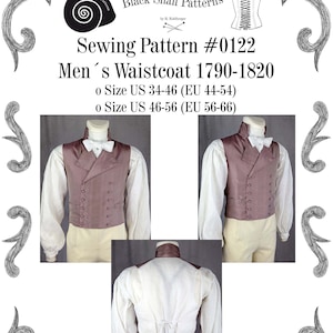 Empire Regency Mens Waistcoat 1790-1820 Sewing Pattern 0122 Size US 34-56 EU 44-66 PDF Download image 1