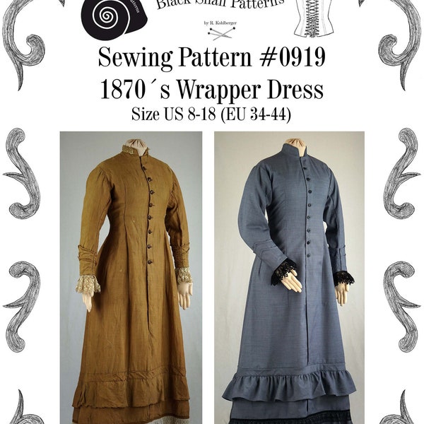 Victorian Wrapper Dress about 1870 Sewing Pattern #0919 Size US 8-30 (EU 34-56) PDF Download