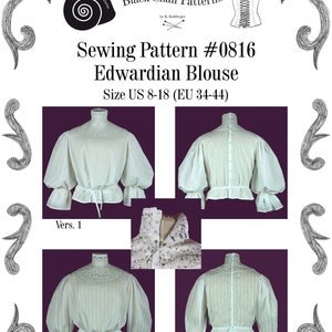 Edwardianische Bluse Schnittmuster 0816 Größe EU 34-56 PDF Download Bild 1