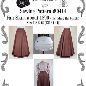 Edwardian Skirt Fan-Skirt worn about 1890 Sewing Pattern 0414 Size US 8-30 EU 34-56 PDF Download image 1