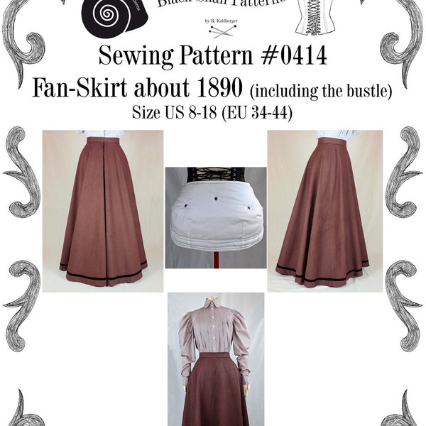 Edwardian Skirt (Fan-Skirt) worn about 1890 Sewing Pattern #0414 Size US 8-30 (EU 34-56) PDF Download