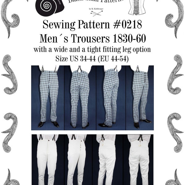 Biedermeier Herrenhosen 1830 - 1860 mit weitem und engem Bein Schnittmuster #0218 Größe EU 44-64 PDF Download