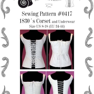 1830s Corset and Underwear Sewing Pattern 0417 Size US 8-30 EU 34