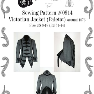 Victorian Jacket (Paletot) circa 1876 with stand-up collar Sewing Pattern #0914 Size US 8-30 (EU 34-56) PDF Download