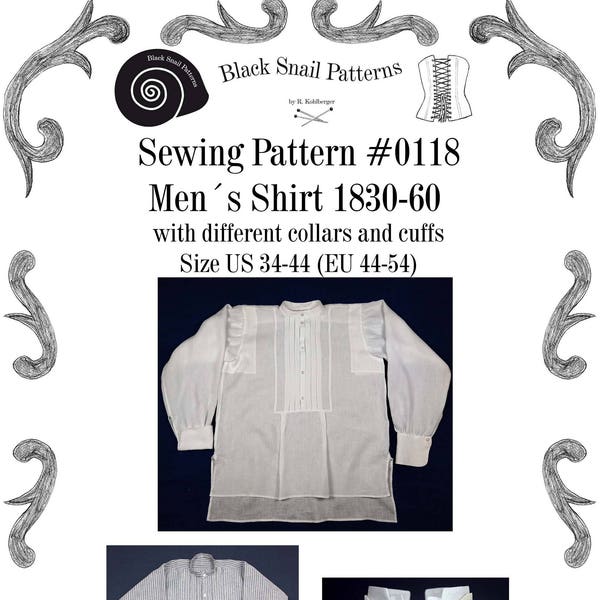 Mens Shirt and Stock Collar 1830-60 Sewing Pattern #0118 Size US 34-56 (EU 44-66) PDF Download