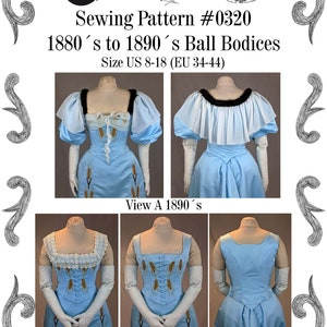 Victorian Ladies Ball Bodices from 1880 to 1900 Sewing Pattern #0320 Size US 8-30 (EU 34-56) PDF Download