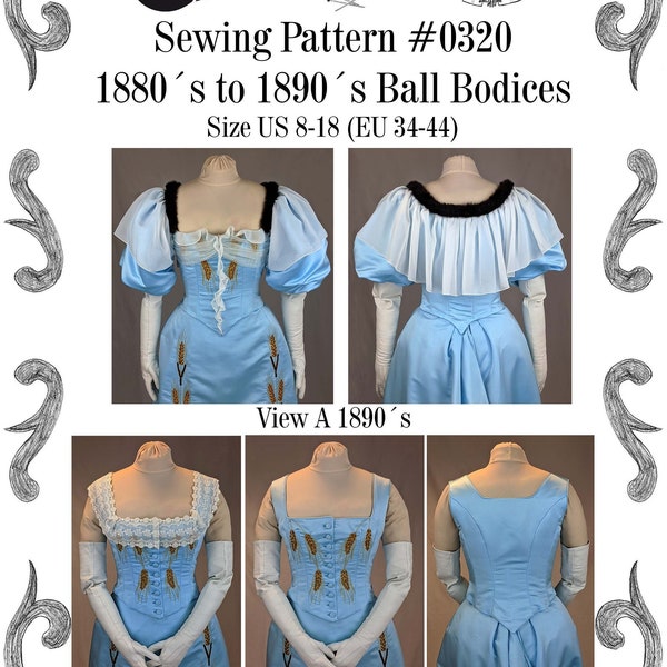 Victorian Ladies Ball Bodices from 1880 to 1900 Sewing Pattern #0320 Size US 8-30 (EU 34-56) PDF Download