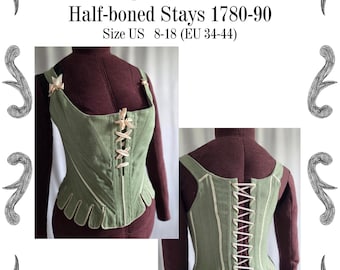 18th Century half boned Stays 1780-90 Sewing Pattern #0126 Size US 8-30 (EU 34-56) PDF Download