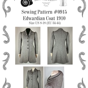 Edwardian Coat 1910 Sewing Pattern #0915 Size US 8-30 (EU 34-56)  PDF Download