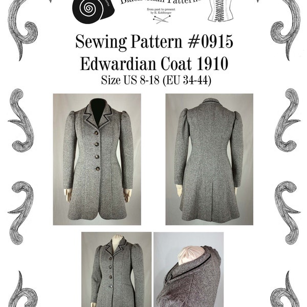 Edwardian Coat 1910 Sewing Pattern #0915 Size US 8-30 (EU 34-56)  PDF Download