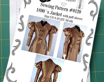 Edwardian Jacket with puff sleeves 1890 Sewing Pattern #0120 Size US 8-30 (EU 34-56) Printed Pattern