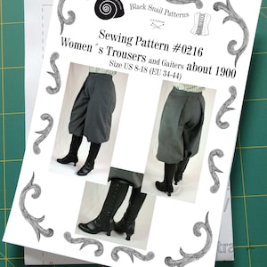 Edwardian Womens Trousers and Gaiters about 1900 #0216 Size US 8-30 (EU 34-56) Printed Pattern