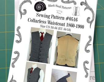 Victorian Edwardian Mens Waistcoat Sewing Pattern #0516 Size US 34-56 (EU 44-66) Paper Pattern