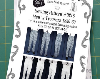 Mens Trousers 1830 to 1860 with a wide and a tight fitting leg Sewing Pattern #0218 Size US 34-56 (EU 44-66) Paper Pattern