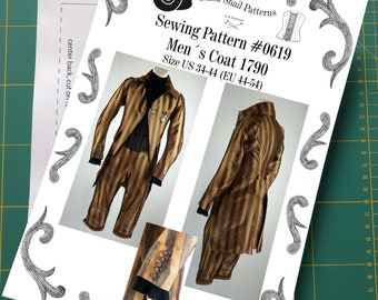 Georgian Mens Coat about 1790 Sewing Pattern #0619 Size US 34-56 (EU 44-66) Printed Pattern