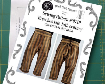 Georgian Mens Breeches, late 18th century Sewing Pattern #0719 Size US 34-56 (EU 44-66) Printed Pattern