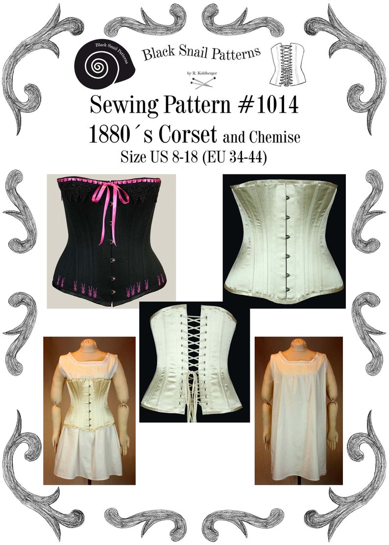 Late Victorian Corset half bust and Chemise about 1880 Sewing Pattern 1014 Size US 8-30 EU 34-56 PDF Download image 1