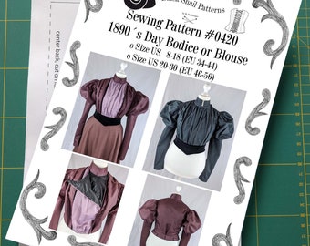 Late Victorian Day Bodice or Blouse around 1890 Sewing Pattern #0420 Size US 8-30 (EU 34-56) Printed Pattern