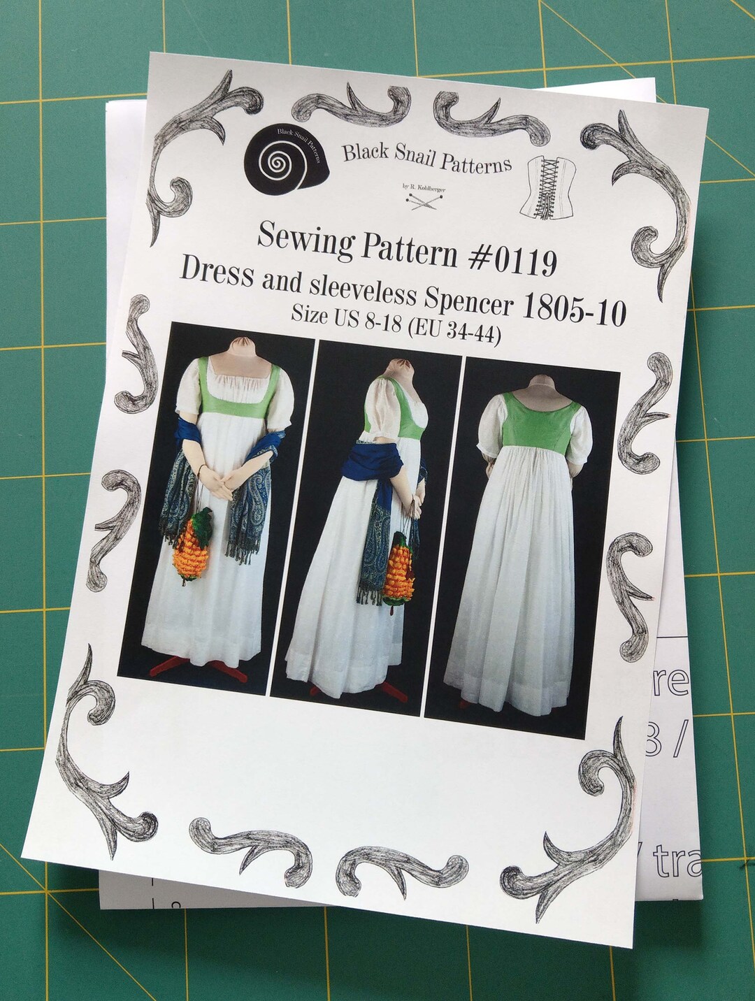 Empire / Regency dress with sleeveless Spencer 1805 to 1810 Sewing Pattern #0119 Size US 8-30 (EU 34-56) Printed Pattern
