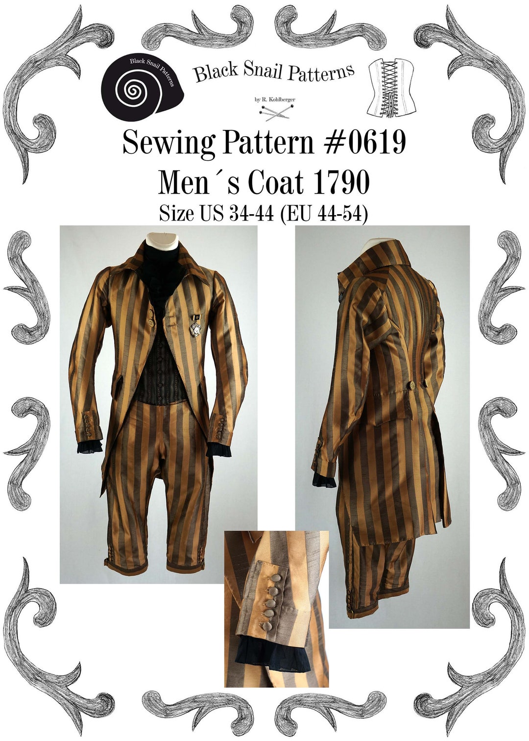 Georgian Mens Coat About 1790 Sewing Pattern 0619 Size US - Etsy