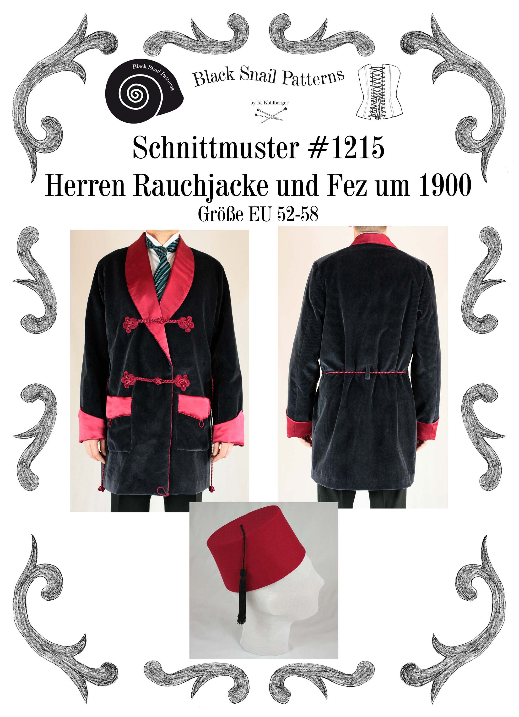 Mens Smoking Jacket And Fez About 1900 Sewing Pattern 1215 Size Us 34 56 Eu 44 66 Pdf Download