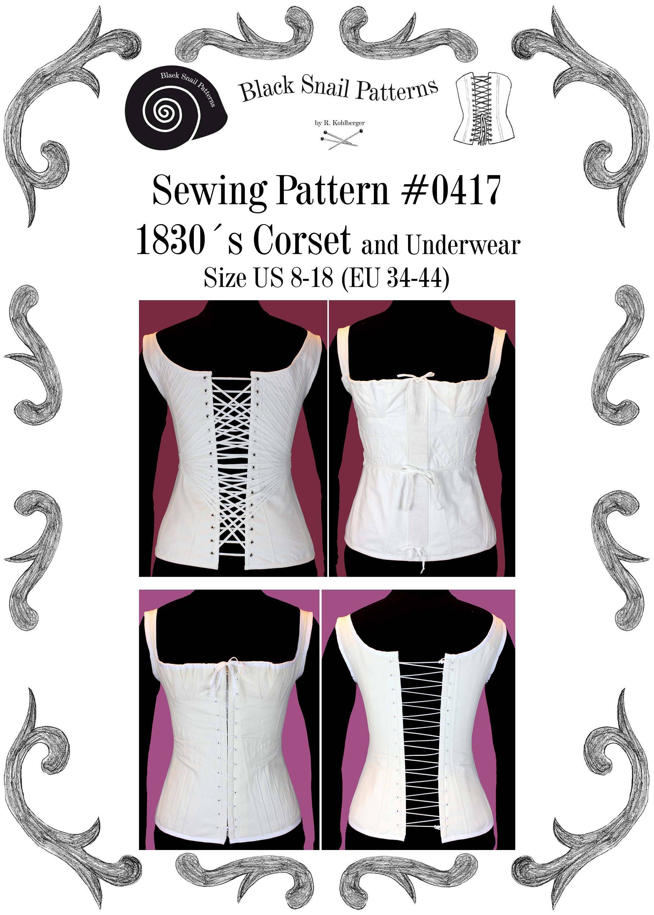 1830s Corset and Underwear Sewing Pattern 0417 Size US 8-30 EU 34