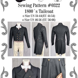 Empire Regency Mens Tailcoat from 1800 Sewing Pattern #0322 Size US 34-56 (EU 44-66) PDF Download