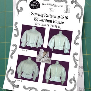 Edwardian Blouse Sewing Pattern #0816 Size US 8-30 (EU 34-56) Printed Pattern