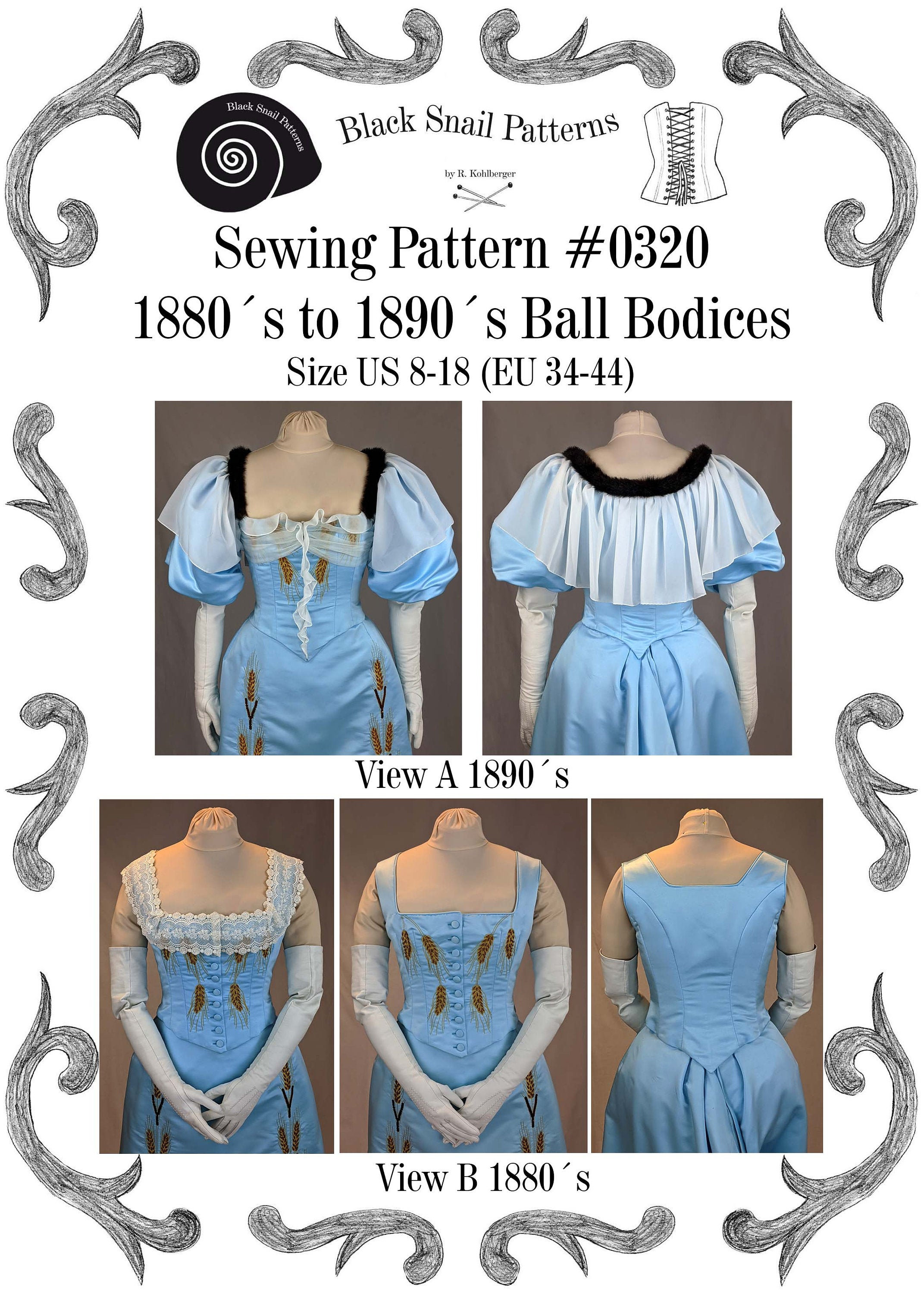 Victorian Ladies Ball Bodices From 1880 to 1900 Sewing Pattern 0320 Size US  8-30 EU 34-56 PDF Download 