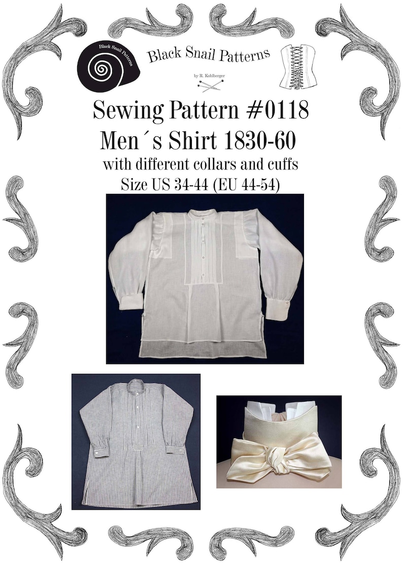 Victorian Men’s Clothing, Fashion – 1840 to 1890s Mens Shirt and Stock Collar 1830-60 Sewing Pattern #0118 Size US 34-56 (EU 44-66) PDF Download $6.11 AT vintagedancer.com