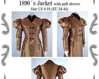 Edwardiaans jasje met pofmouwen rond 1890 naaipatroon #0120 maat EU 34-56 PDF-download