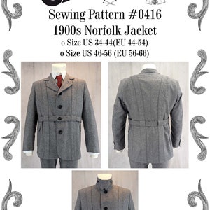 Mens Victorian Edwardian Norfolk Jacket Sewing Pattern #0416 Size US 34-48 (EU 44-58) Pdf Download