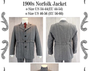 Mens Victorian Edwardian Norfolk Jacket Sewing Pattern #0416 Size US 34-48 (EU 44-58) Pdf Download