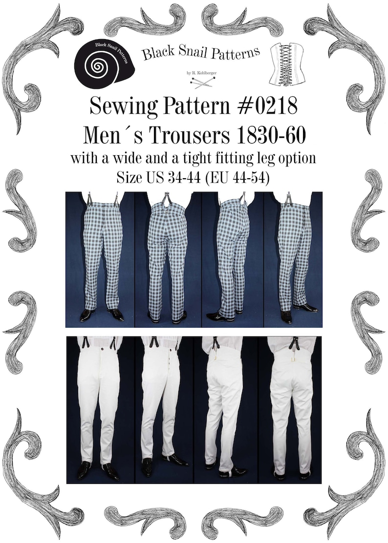 Victorian Men’s Clothing, Fashion – 1840 to 1890s Mens Trousers 1830 to 1860 with a wide and a tight fitting leg Sewing Pattern #0218 Size US 34-56 (EU 44-66) PDF Download $7.33 AT vintagedancer.com